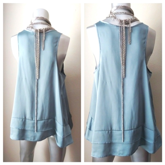 Apostrophe Fluid Sleeveless Relaxed Tiered Ruffled Hemline Tunic Top - Picture 8 of 8